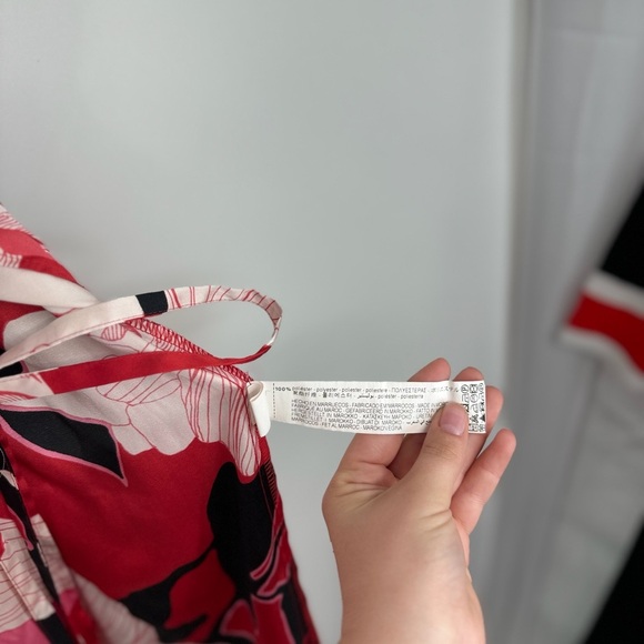 Zara Red Floral Satin Tie Midi Front Wrap Feminine Skirt - Picture 5 of 5